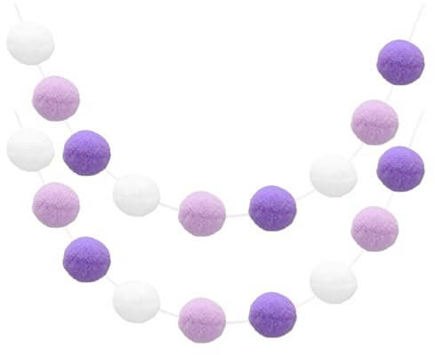 QUARKZMAN 2pcs Guirnalda de Pompones 6.6 pies 30 Bolas Guirnalda de Fieltro Colorida para Decoración de Pared, Árbol de Navidad, Blanco, Lila Claro, Morado Oscuro
