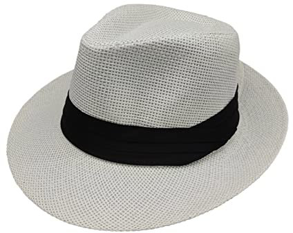 LZPCarra Herren Hut Unisex Männer Frauen Panama Strohhüte mit breiter Krempe Aldult Jazz Strohhut Zylinder Sonnenhut Outdoor Hut Herren (White, One Size)