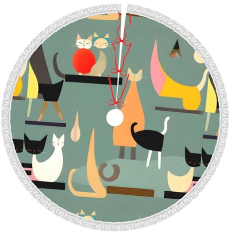 Jupe de sapin de Noël en forme de chats d'art moderne du milieu du siècle, utilisée pour décorer les arbres de Noël