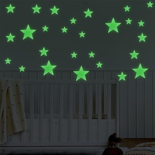 Ymapinc Deckenaufkleber, leuchtet im Dunkeln, große leuchtende Sterne für Decke, 3D-Raum-Wanddekoration, Deckensterne, Zimmerwand, Schlafzimmer, Grün (27 Stück)