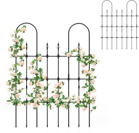 HOMASIS Rankgitter Metall, Rankhilfe für Kletterpflanzen, rostfrei Spalier 146x186 cm, zum Stecken, dekorative Gartenzaun Metallzaun Gartenspalier Rankspalier für Blumen Gemüse, Gartendeko Schwarz