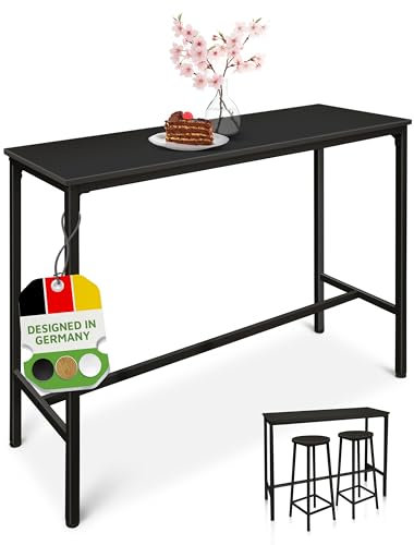 BeFair Bartisch Set Schwarz - Stehtisch mit 2 Barhockern - Hochtisch mit Barstühlen - Tisch 120x40x100 cm, Hocker 70 cm Höhe für Küche