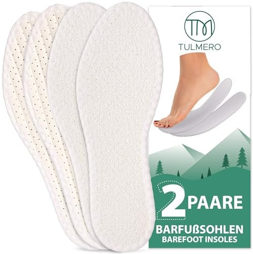 TULMERO Barfuß Aktivkohle Einlegesohlen - Barfußsohlen Gegen Fußgeruch, Schuheinlagen Weich Für Einlagen Barfußschuhe 2 Paare Größe 39