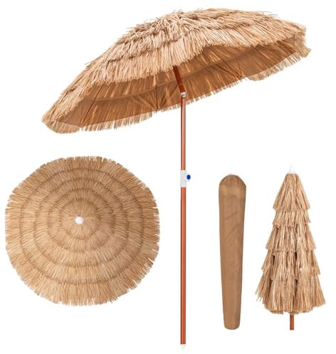 GYMAX Ombrellone Paglia PP, Altezza Regolabile, Angolo Inclinabile, Parasole Ombrello da Esterno con 8 Stecche, Borsa di Trasporto, per Giardino, Piscina, Mare, Terrazzo