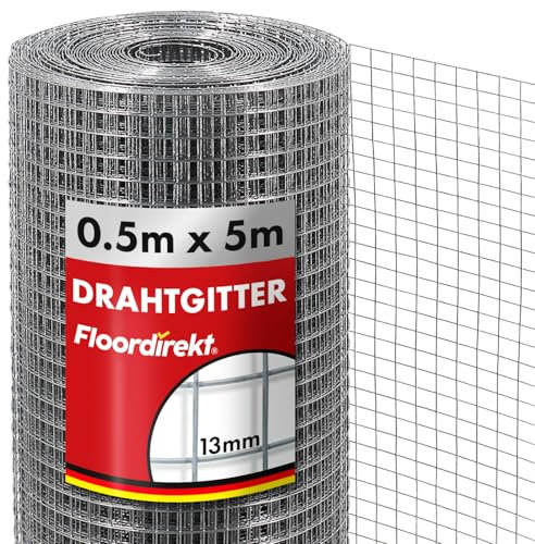 Floordirekt Volierendraht Drahtgitter feinmaschig 50cm hoch x 5m lang Hochbeet 4-Eck Drahtgeflecht, Nagergitter, Vogeldraht, Volierengitter, Gitterdraht, Drahtzaun verzinkt Maschen-Weite 13x13mm