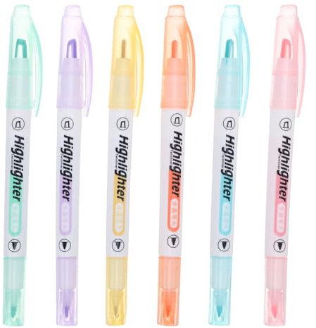 HOMSFOU Double Ended Highlighter Pens Clear View and Fine Tip Markers 6 Pack for School Note Taking and Office Use