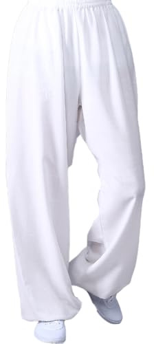 Pantaloni di Arti Marziali di Cotone E Lino Donne Uomini Traspiranti Kung Fu Pantaloni da Vestiti Tai Chi per Chun di Ala da Yoga con Tasche(Size:M,Color:A)