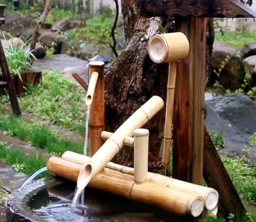 Fuente Decorativa De Bambú, Caño De Fuente De Agua Al Aire Libre Estanque De Bambú Y Fuente De Agua De Jardín, Fuente De Agua De Bambú Japonés Feng Shui Hecha A Mano,Estanque Kit Cascada