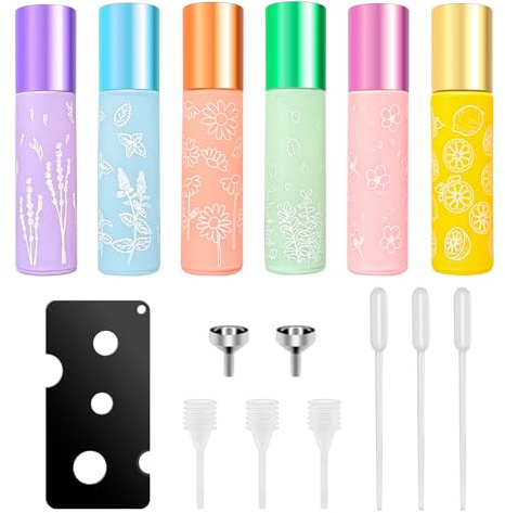 6 Stück Roll on Flaschen Leer 10ml, Glasflaschen für Ätherisches Öl | Trichter Tropfer Pipette Perlenspender, Für Parfüm Aromatherapie