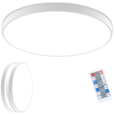 2 Stücke LED Deckenleuchte mit Bewegungssensor Innen,18W Dimmbar Deckenlampe Panel IP54 4000K mit Radar Bewegungsmelder und Fernbedienung, Flach Sensor Licht für Keller,Flur,Bad,Treppe, Rund Weiß 23cm