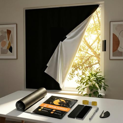 Qoosea Verdunklungsrollo ohne Bohren 300x145 cm Tragbare 100% Reise Verdunkelungsrollo, Thermorollo Hitzeschutz Fenster Verdunkelung Rollo für Schlafzimmer Kinderzimmer Wohnmobil Dachschräge Fenster