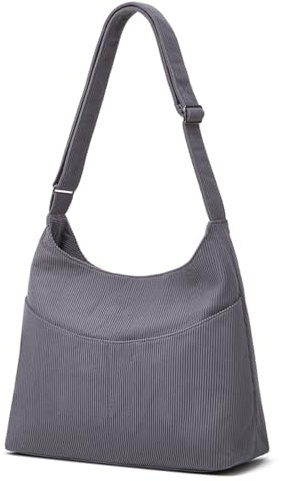 Funtlend Umhängetasche Damen Cord Tasche Große Crossbody Hobo Bag mit verstellbarem Gurt und weichem Baumwollstoff, Handtasche für Arbeit, Uni und Schule