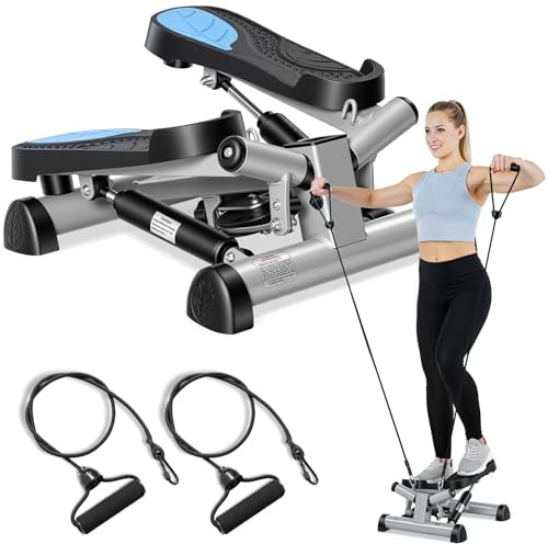 EFITMENT Fitness Mini Stepper for Total Body Exercise Stair Step Cardio Equipment Non-Slip Pedals, Adjustable Hydraulic, LCD Digital Monitor with Resistance Bands - S023