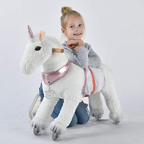 Free Horse UFREE Horse 29 fahrendes Schaukelpferd, Kuscheltier, Pony auf Rollen, Geburtstagsgeschenk für Kinder 3-6(rosa Einhorn