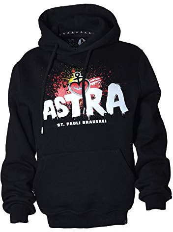 ASTRA St. Pauli-Brauerei Hoodie Unisex, bequemer Pullover mit Kapuze, Cooler Kapuzen-Pulli mit Aufdruck, für Damen & Herren, schwarzer Sweater aus St.Pauli (XL)