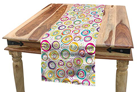ABAKUHAUS Bunt Tischläufer, Kreis und Punkt-Frühling, Esszimmer Küche Rechteckiger Dekorativer Tischläufer, 40 x 180 cm, Rosa Braun Gelb