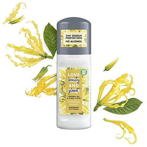 Love Beauty & Planet Déodorant Femme Vegan Bille Energie, Extrait Naturel d'Ylang Ylang et Huile de Coco Bio Certifié Vegan 50ml-Lot de 3