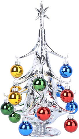 Cabilock Mini Glass Ornaments Miniature Glass Christmas Tree with Balls Ornament Mini Pine Trees Christmas Tabletop Ornaments Xmas Tree Ornaments Holiday Party Decoration Mini Craft
