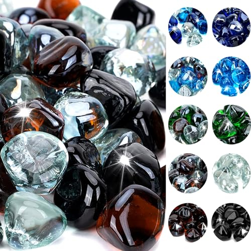 onlyfire Diamants en verre de 4,5 kg pour foyer au propane, pierres mélangées de 2,5 cm pour cheminée à gaz et table de foyer, onyx noir, cristal glace et ambre