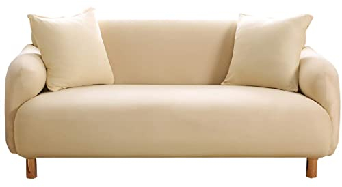 Himlaya Elastischer Sofabezug Stretch Couchbezug Sesselbezug Elastischer Antirutsch Stretchhusse 1/2/3/4 Sitz Weich Stoff Sofabezug Möbelschutz Verzieren (Beige,2 Sitze: 145-185 cm)