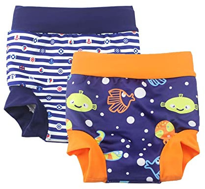 BabyPreg Bambino Bambini Nuotare Pannolini Copertura Pannolino a Vita Alta Shorts di Nuoto di Protezione del Ventre (3-5 anni, Blu + Navy)