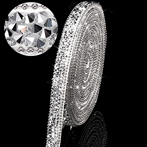Hicarer 3 Yards Resin Rhinestone Ribbons for Wedding Self Adhesive Diamond Crystal Ribbon Roll Glitter Resin Diamond Belt Bling for Craft DIY Bag Shoes Clothes(0.4 Inch,Silver)