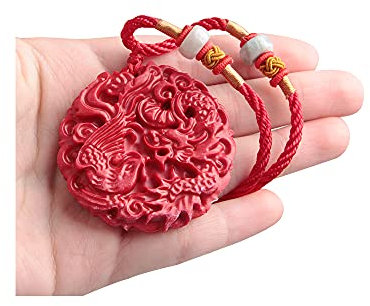 Acxico 1 amulette chinoise rouge biologique en forme de dragon phénix (corde aléatoire), Cinabre