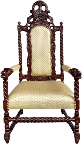 Casa Padrino Barock Thron Sessel Creme Muster/Braun - Tron Stuhl Möbel