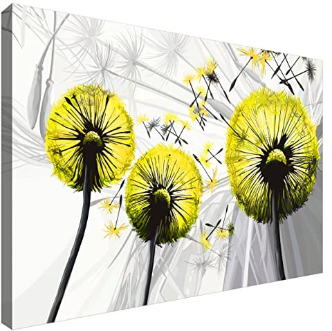 Estika Leinwand bilder - Pusteblume Gelb - 60x40 cm, 1 teilige kunstdruck - Wandbilder wohnzimmer, schlafzimmer, Moderne wanddeko, Bild auf leinwand - Blumen bilder - 4028A_1E
