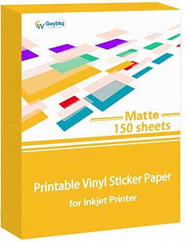 Gwybkq Premium Printable Vinyl for Inkjet Printer 150 Matte Sticker Papers | 8.5’’x11’’ Waterproof White Labels Decal Paper for Cricut
