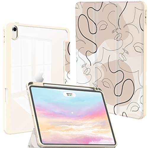 Schutzhülle für iPad Air 5. Generation, dünn, leicht, dreifach gefaltet, für iPad Air 5.,4. Generation, 2022,2020, transparent, mit automatischer Sleep/Wake und Stifthalter für iPad Air 5/4, Line Art