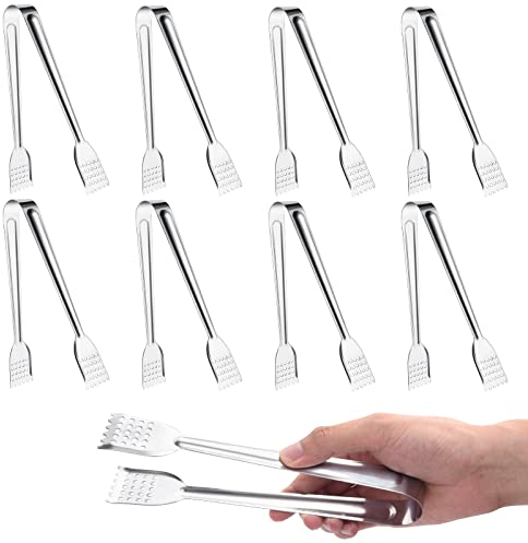 Tcoin 8 Pack Serving Tongs, 9 Inch, Silver, Stainless Steel, Ideal for Parties & Daily Use