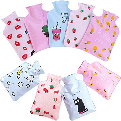 Yueser Wärmflasche, 9 Stück Wärmflasche Kinder Wärmflasche Mini Wärmflasche Klein Bettflasche Tragbar Wärmflaschen Wärmeflasche Hot Water Bottle Warmwasserbeutel Wärmeflasche für Familie Schüler