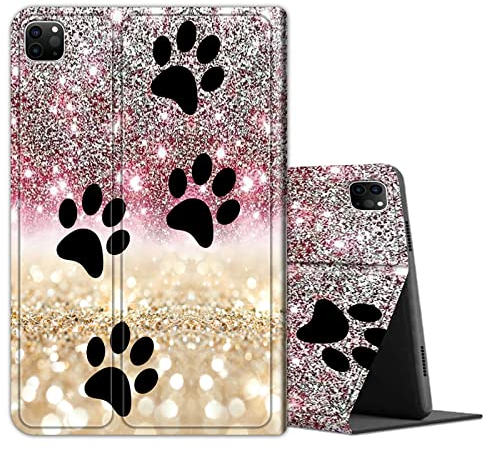 Hülle für iPad Pro 12.9 6th/5th/4th/3rd Generation 2022/2021/2020/2018, leichtes TPU stoßfest mit Auto Sleep/Wake Cover für 12,9 Zoll iPad Pro, Black Dog Paw Sparkles