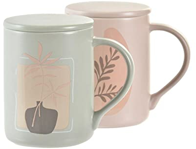 DKD Home Decor Taza para infusión de la Marca, Color Beige y Menta, de Porcelana Bone China (40 x 48 x 29 centímetros) (2 Unidades)