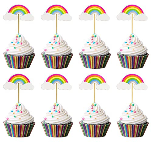 Regenbogen-Cupcake-Topper, Regenbogen-Thema, Geburtstagsparty, Kuchendekoration, Regenbogen-Dessert-Dekoration, bunte Back-Kuchendekorationen, Babyparty-Zubehör, Regenbogen-Cupcake-Picks für Mädchen