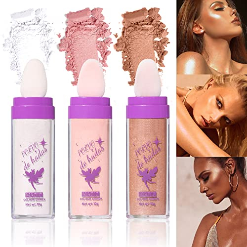 Prreal Body Glitter, 3 Colors Shimmer Body Highlighter Powder, Body Glitter Powder Stick, High Gloss Fairy Glitter Sparkle Powder Brighten Face Hair Cosmetics with Bright