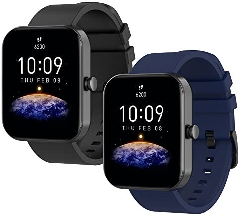 WD & CD 2 Pack - 20 mm Bracelet Remplacement Silicone TPU pour Amazfit GTS 2/2 Mini/2e - Noir + Bleu