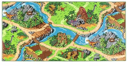 Carpet Studio Dino Teppich Kinderzimmer 95x200cm, Kinderteppich, Spielteppich Jungen & Mädchen, Teppiche für Babyzimmer, Schlafzimmer & Spielzimmer, Antirutsch, 30°C waschbar