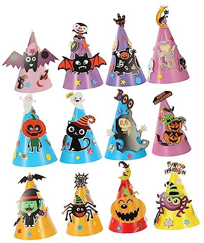Toyvian 12 Stück Halloween-Hut-Spielzeug-Ornament Kinderspielzeug Papierdekorationen Halloween-Sachen DIY-Papier-Partyhut DIY-Papierkappe Halloween-DIY-Hüte Kinderparty-Zubehör
