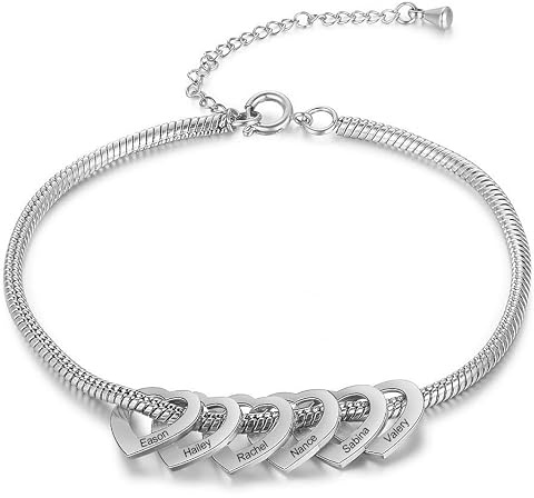 Glooraca Personalisierte Armbänder - Verstellbare Kette Silber Gold Mit Initialen Herznamen Personalisiert für Frauen Teen Mädchen 2-5 Liebe Herz Charm Gravierte Benutzerdefinierte Namensarmbänder