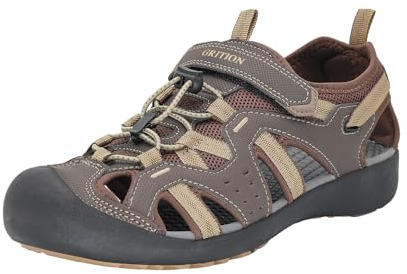 GRITION Herren Wandern Sandalen Outdoor Geschlossene Trekkingsandalen Klettverschluss Verstellbaren Männer Sommer Sandale Sportsandalen Wandersandalen Wasserfest Schuhe 44eu braun