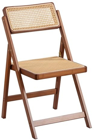 Furlide Rattan Folding Chair, Modern Mid Century Dining Chairs Set of 1, Comfy Outdoor Bamboo Chairs for Bedroom Living Room Reading Room Dining Kitchen, Walnut