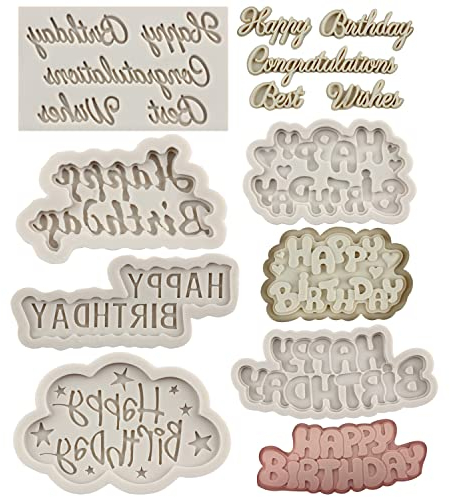 MYPRACS Happy Birthday Silikonformen Geburtstag Alphabet Fondant Silikonform Buchstaben Schokoladenformen für Geburtstagsfeier Kuchen Dekorieren Cupcake Topper Gummipaste Süßigkeiten Polymer Clay 6