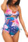 CUPSHE Damen-Tankini-Set, Schwangerschafts-Badeanzug, V-Ausschnitt, Kordelzug, gerüscht, mittlere Taille, Schwangerschafts-Bademode, Rückenband, Blau/Blumenmuster, Medium