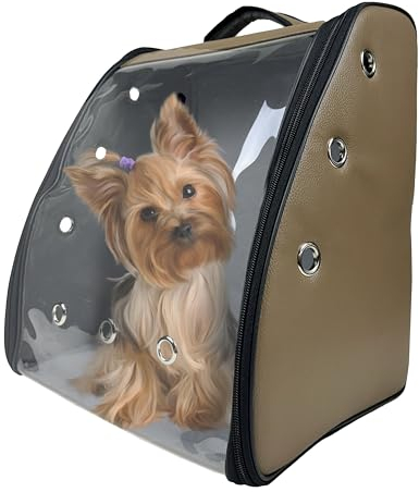 EVE Textile Hunderucksack | Katzenrucksack | Hundetasche | Katzentasche | Hunde Wanderrucksack | Katzen Wanderrucksack | Kunstleder | Atmungsaktiver Rucksack | 42x35x27 cm (Braun)