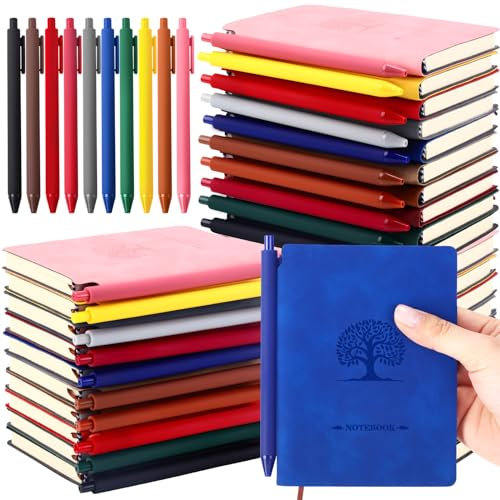 Jetec Notizbücher, Tagebücher, Großpackung mit 30 Stiften, Softcover-Notizbücher, Leder, liniert, Tagebuch-Set mit Stifthalter, für Geschenk, Schule, Geschäft, Arbeit, Schreiben, 200 Seiten