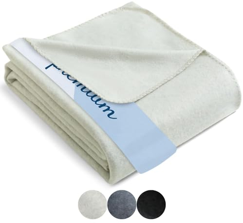 wometo Premium Fleecedecke Melange OekoTex 140x190 cm ca. 700g extra dick - weiß meliert (Bi-Color) mit Anti-Pilling und Qualitäts-Kettelrand