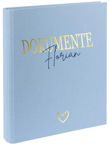 AWASG Dokumentenmappe Ordner - Personalisiert mit Namen - Ringbuch Leinen Familienordner zum Einsortieren von Unterlagen (hellblau)