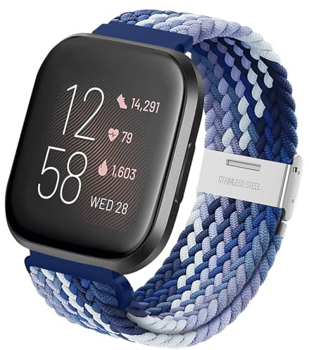 Nylon Armband für Fitbit Versa 2, Geflochtenes Schlaufenarmband Elastisches Sportarmband Nylon Solo Loop Uhrenarmband für Fitbit Versa 2, Fitbit Versa, Fitbit Versa Lite, Versa SE für Damen Herren